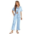 thumbnail image 3 of Ekouaer Silk Pajamas for Women Satin Short Sleeve Pajamas Set with Ruffle 2 Pieces Button Down Tops and Pants, 3 of 7
