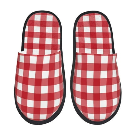Balery Red Checkboard Slient Indoor Furry Fleece Comfort House Shoes Soft Non-Slip Home Shoes Cotton slippers House Slippers-- Large