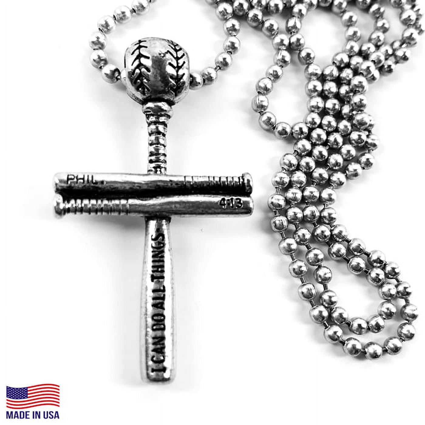 Baseball Bat And Ball Cross (clubball) Small Necklace Antique