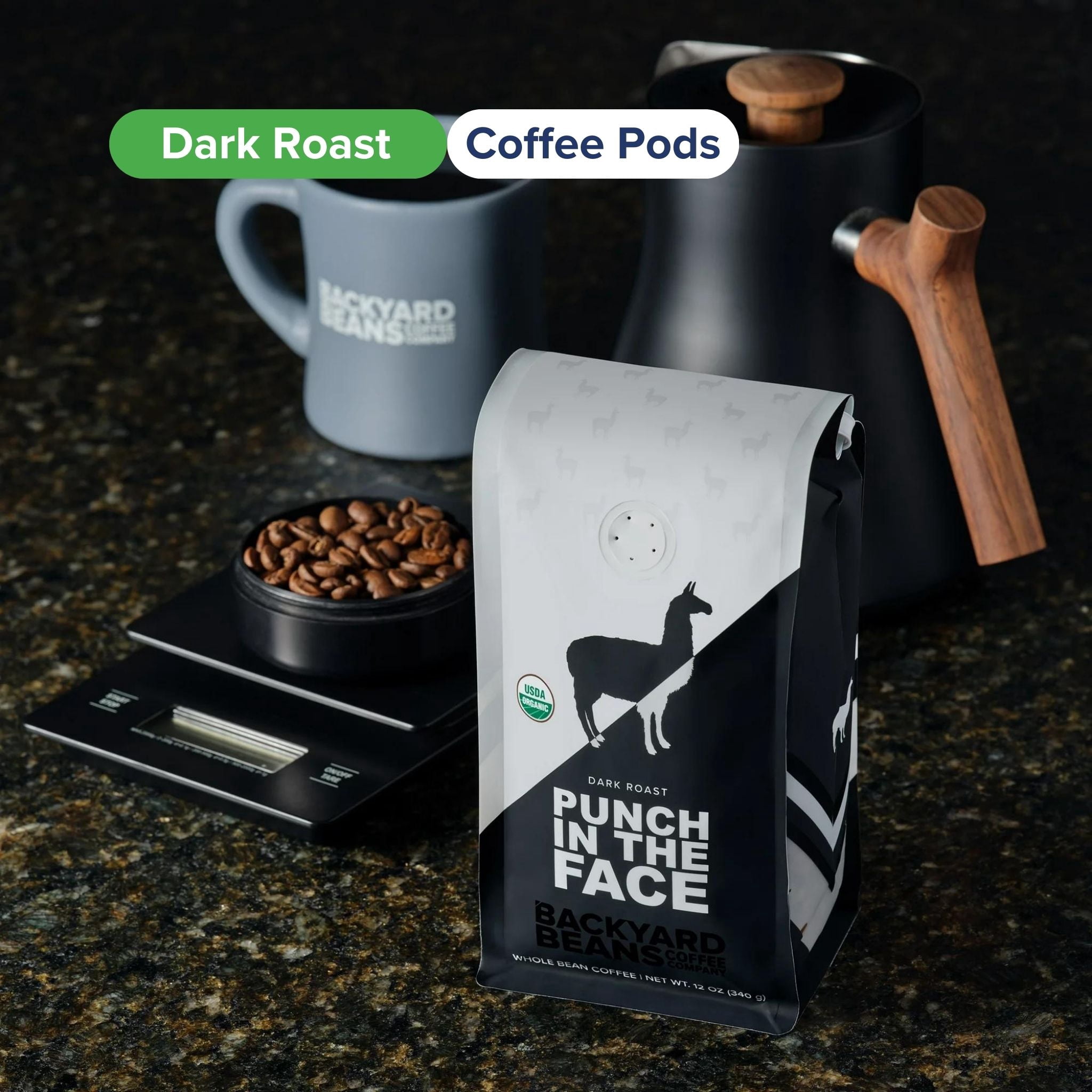 Local Backyard Beans Coffee Co Punch in the Face, Organic, Dark Roast, Keurig Coffee Pods, 24ct