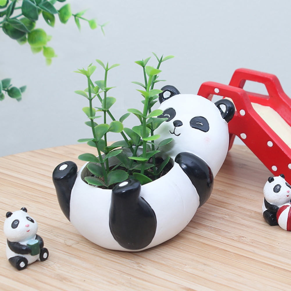 Cute Panda Flowerpot Animal Resin Succulent Planter Desk Mini Ornament 