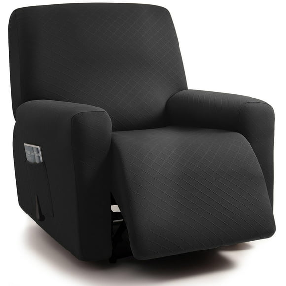 ULTICOR Squared Jacquard Design, 4-Piece, 1 Seat Recliner Cover, Reclining Chair Covers for 1 Cushion Reclining Sofa, Single Seat Recliner Couch Cover, Thick, Soft, Washable (Recliner Cover, Black)