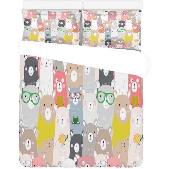 FMSHPON 3 Piece Bedding Set Funny Bear Twin Size Duvet Cover with 2 Pillowcase for Home Bedding Room Decoration