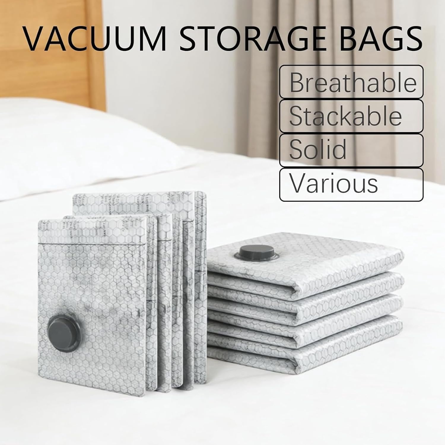 Cordless Travel Vacuum Storage Compression Bag Set, Vacuum Travel Bags with Pump, Free Up 80% More Space, Reusable Space, for Clothing and Bedding