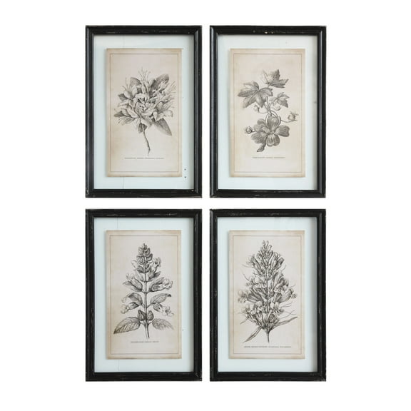 Creative Co-Op Wood Framed Wall Décor with Floral Images, Multicolor, Set of 4