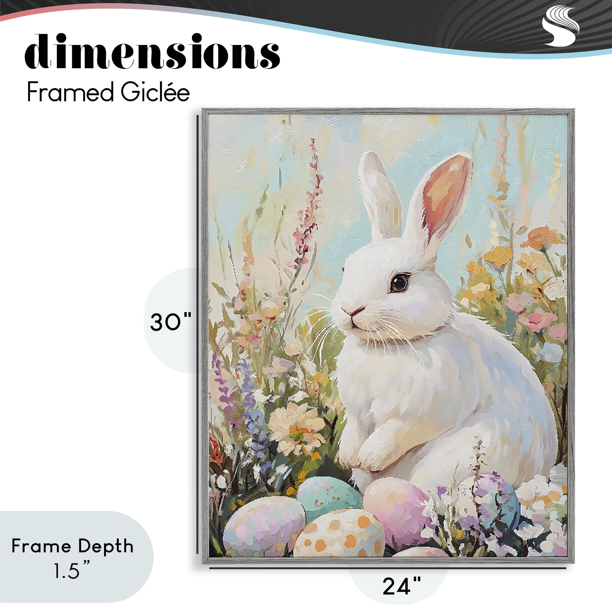 Stupell Industries White Easter Bunny in Wildflowers Gray Framed Giclee Art, design by The Prints Vibe