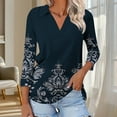 thumbnail image 2 of OGLCCG Womens Tops 3/4 Length Sleeve Collared V Neck Floral Printed Work Shirts Blouses Loose Fit Casual Dressy Tunic Tops 2025, 2 of 6