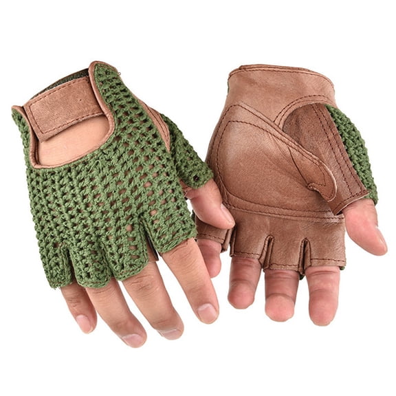 2pack Durability Men's Mittens Half Finger Wools Leather Gloves Outdoor Sports for Gym, Motorcycle Cycling, and Outdoors