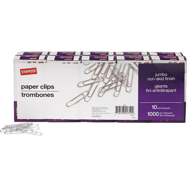Staples Jumbo Paper Clips Nonskid 10/Pack with 100/box (A7026606/72577