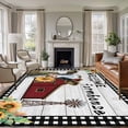 thumbnail image 2 of Area Rug 60×96in, Farm Sunflower Cow Floor Carpet Living Room Rug, Retro Wooden Barn Lattice Edge Non-Slip Welcome Mat Indoor Rugs for Bedroom Dining Room, 2 of 9