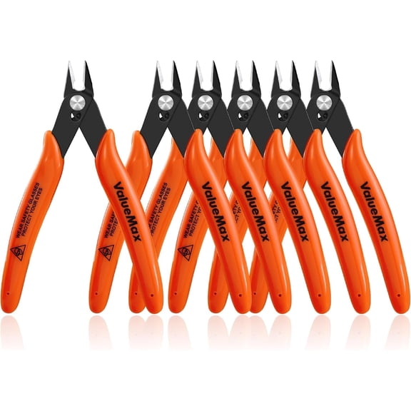 ValueMax Flush Cutters 6 Pack, 5" Micro Precision Side Cutter Pliers Spring-loaded, Small Diagonal Cutters for Jewelry Making, Electronics, Zip Ties, Model Craft