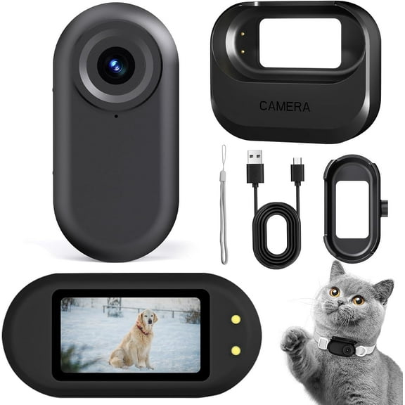 Mini Body Camera, 1080p Wearable Thumb Size Cam with Charging Case, Pet Camera, POV Cam with Motion Detection, Photo Shooting, Video Recording for Cat, Dog, Sport, Waterproof, Black
