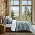 thumbnail image 3 of EVERGRACE Velvet Quilt Set King Size, Luxurious Soft Quilted Bedding Sets, Lightweight Velvet Comforter for All Season, Striped Channel Bedspread Coverlet with 2 Shams, 104" x 92", Blue Linen, 3 of 8