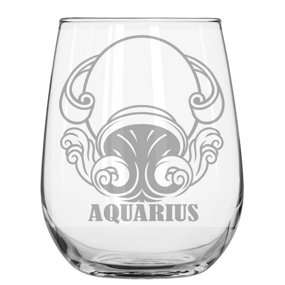 Zodiac Sign 17 oz stemless wine glass Aqiarius