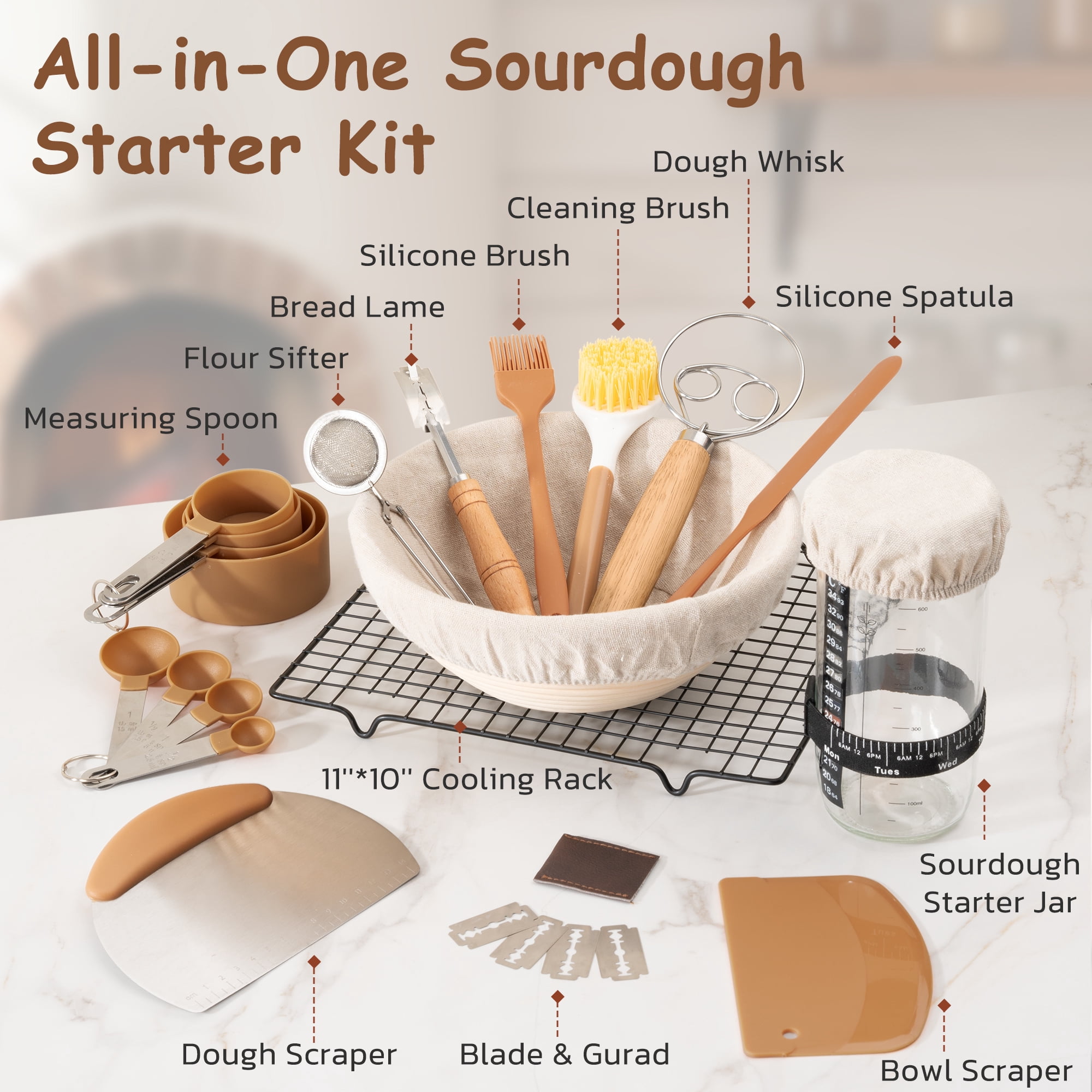 Astercook Sourdough Starter Kit, 56-Piece Bread Making Kit with Round & Oval Bread Proofing Baskets, Complete Sourdough Bread Baking Supplies Set, Perfect Gifts for Beginners & Home Bakers