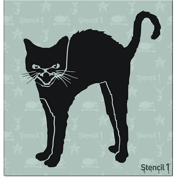 Stencil1 Black Cat Stencil 5.75" x 6" - Durable Quality Reusable Black Cat Stencil Halloween & Pumpkin Art Craft - 5.75" x 6