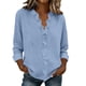 thumbnail image 2 of Craaazy Women's Relaxed Fit V Neck Blouse, Solid Color Long Sleeve Ruffle Accent Top, Loose Comfy Cotton Linen Tee for Work & Daily Wear Gifts, 2 of 6