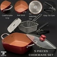 thumbnail image 2 of 5 Pcs Red Copper Chef Cookware Set Non Stick Deep Frying Pan Fry Basket Steamer Rack 5 Qt Square Induction Safe, 2 of 6