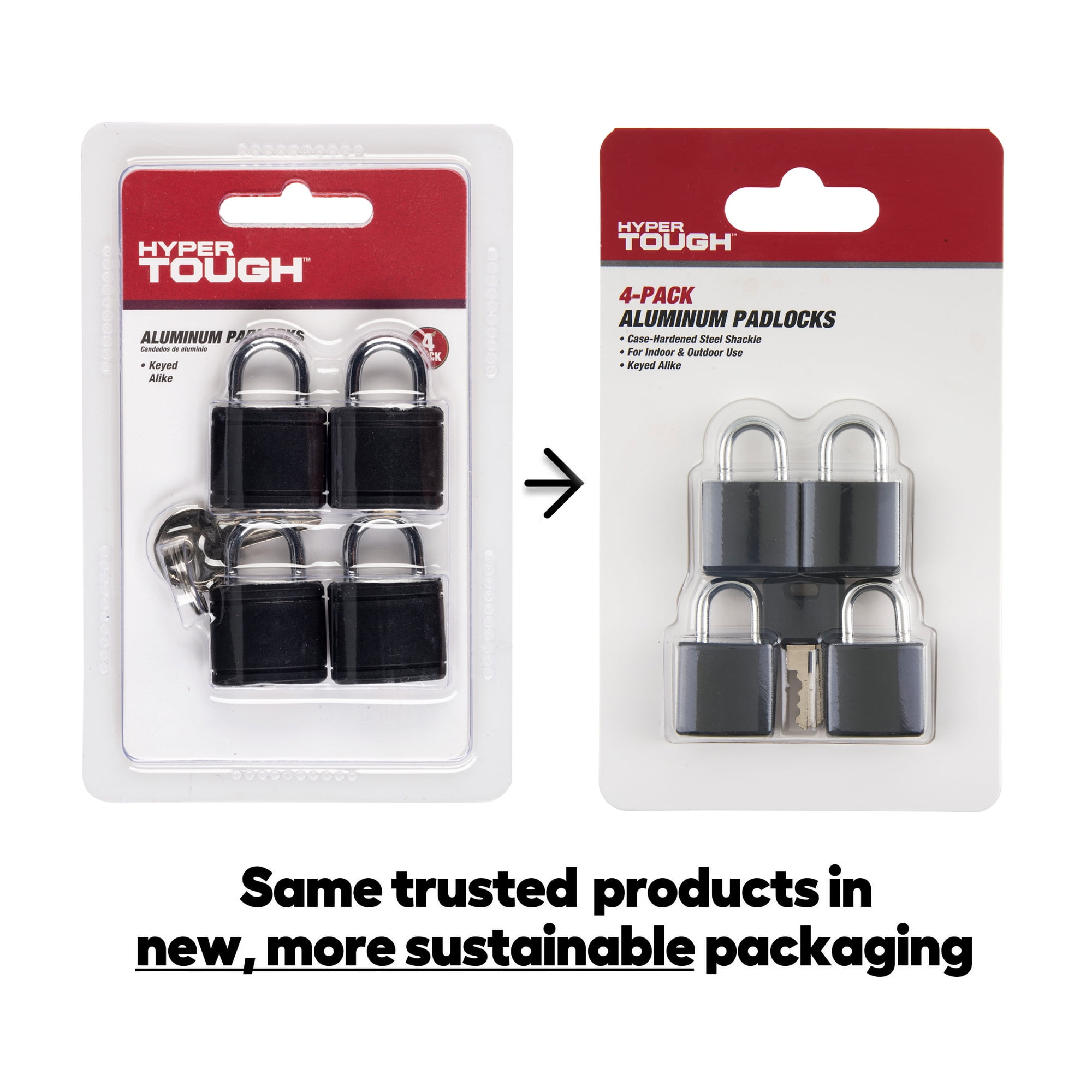 Hyper Tough Covered Aluminum 20mm Keyed Padlock with .4-in Shackle, 4-Pack
