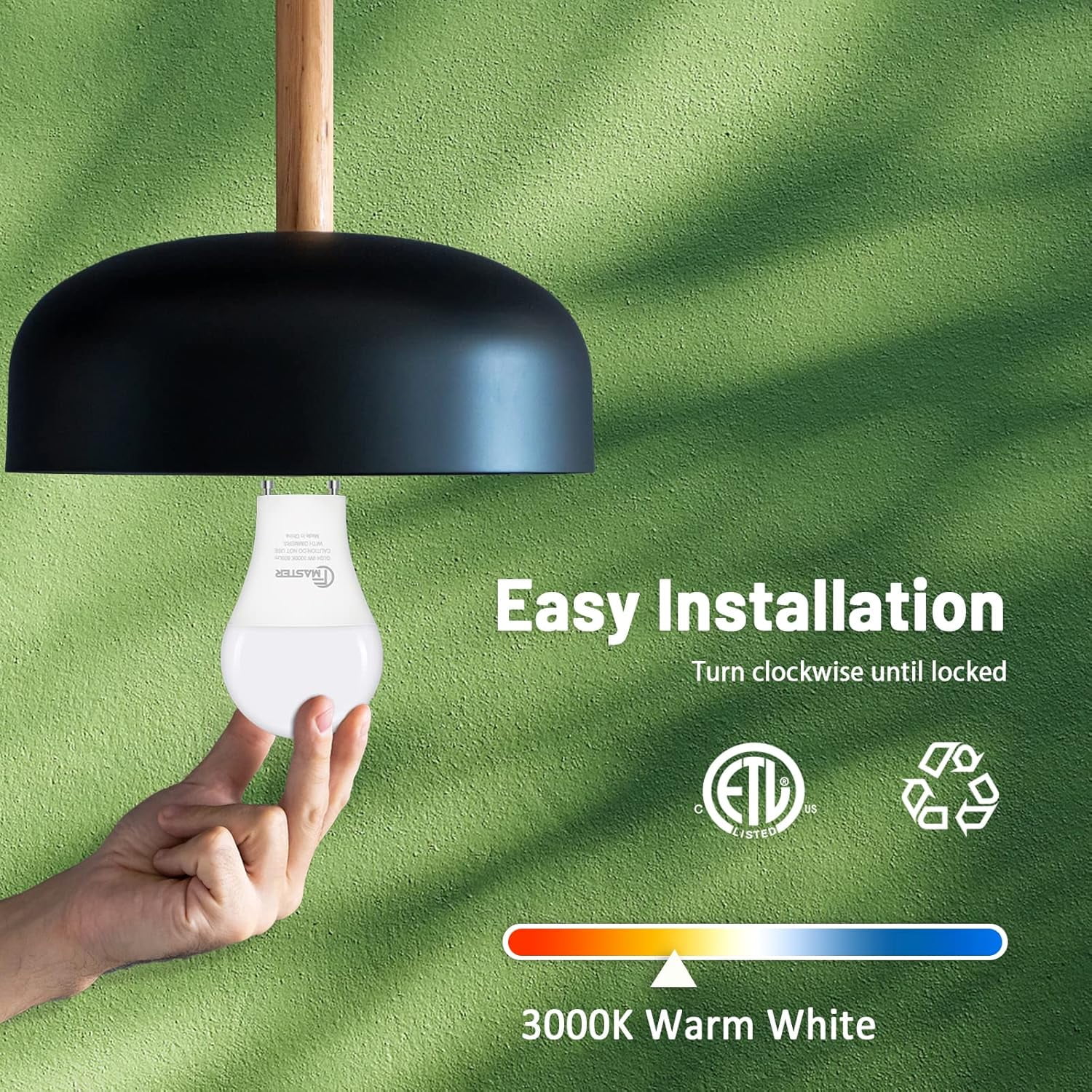 GU24 LED Light Bulb, 100W Equivalent 9W, 3000K Warm White, 800 Lumens, A19 Shape Twist-Lock GU24 Base, Two Prongs, Non-Dimmable, UL ETL Certified (12-Pack)