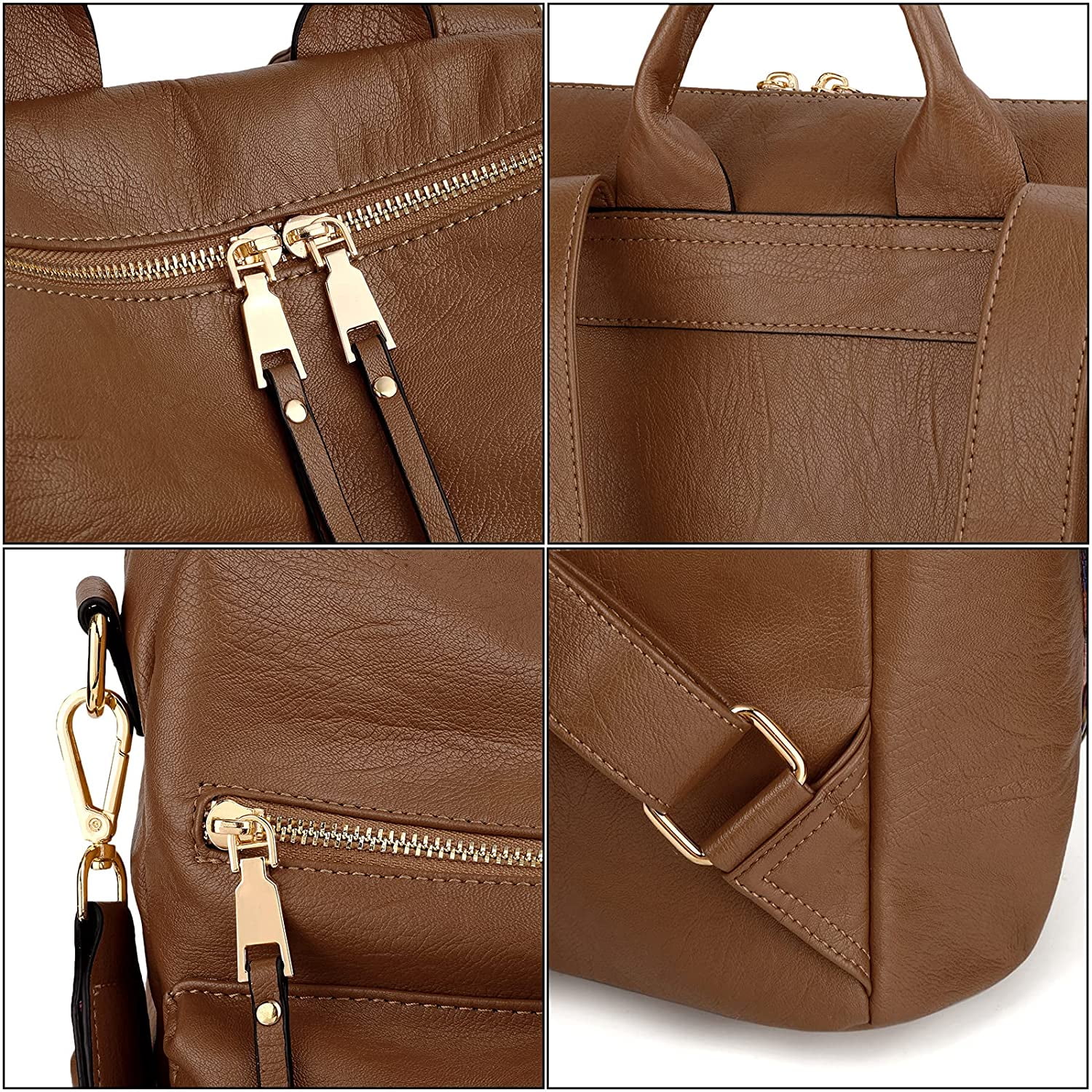 XICEN Backpack Purse for Women Stylish Vegan Leather Shoulder Bag Designer Travel Purse with Detachable Colorful Strap Brown