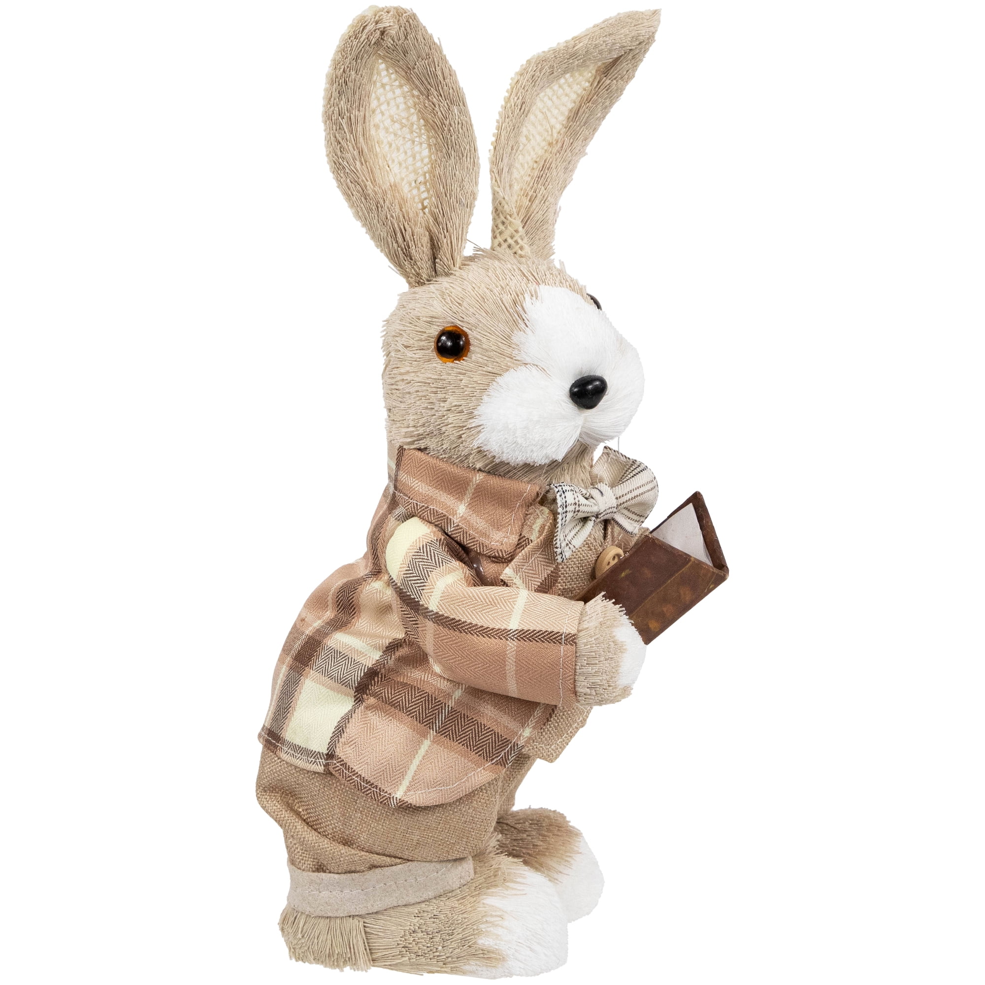 Northlight Boy Easter Rabbit Figurine with Plaid Jacket - 12" - Beige