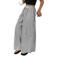 thumbnail image 2 of Women'S Striped Wide Leg Pants Elastic Waist Baggy Palazzo Trousers with Pockets Going Out Outfits Black & White XL, 2 of 9