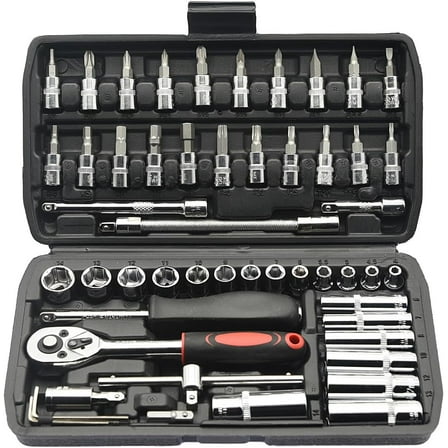 53 Piece Socket Wrench Set – 1/4" Ratcheting Tool Kit with Quick-Release Handle, Portable Case for Automotive Repair, Car and Motorcycle Maintenance, Home DIY Use