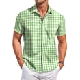 thumbnail image 2 of Hearthz Button Up Short Sleeve Shirts for Men Gingham Wrinkle Free Work Shirts for Men Vacation Beach Summer Dress Shirts for Men Big and Tall Green L, 2 of 6