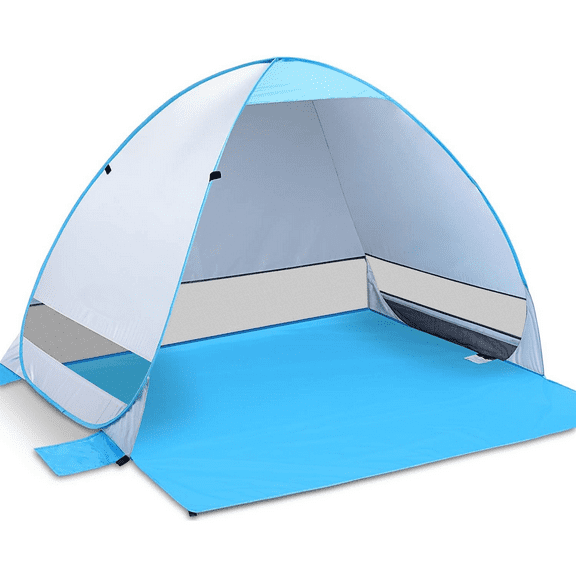 Large Pop up Beach Tent for 3-4 Person, UPF 50  Automatic Sun Shelter Canopy Portable Outdoor Cabana Sun Umbrella B-Silver With Extendable Floor
