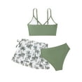 thumbnail image 2 of iEFiEL Big Girls Bikini Set with Mesh Slit Cover-up Skirt 3-piece Swimsuit Pool Party Beach Vacation Sunsuit Green 10-11, 2 of 5