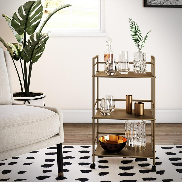 Novogratz Helix 3 Shelf Metal Rolling Utility Cart, Gold - Walmart.com