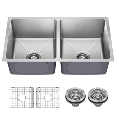 KRAUS Fairlane 33” Undermount Double Bowl 18-Gauge Stainless Steel Kitchen Sink