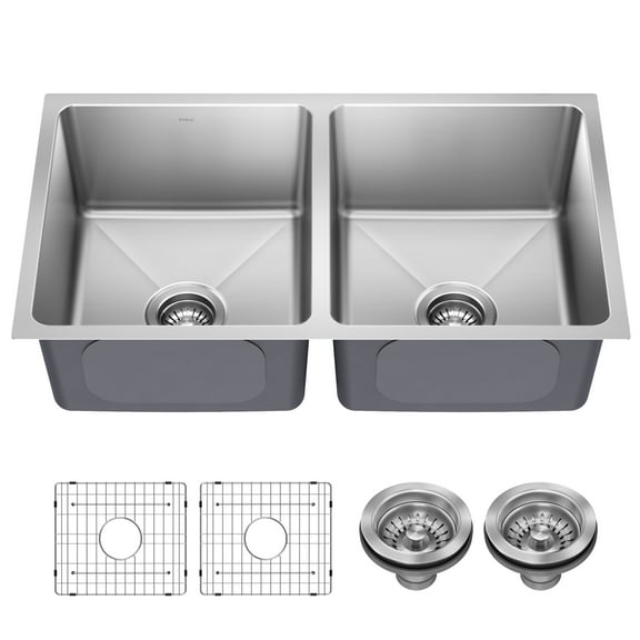 KRAUS Fairlane 33” Undermount Double Bowl 18-Gauge Stainless Steel Kitchen Sink