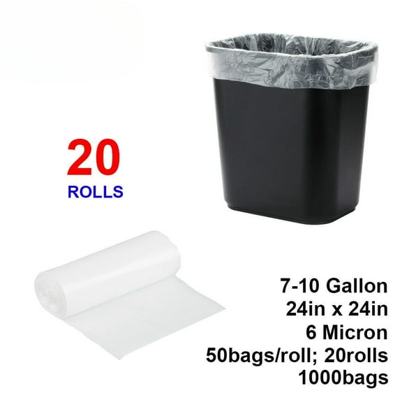 7-10 Gallon 6 Micron 24" x 24" High Density Can Liner/ Trash Bag 1000