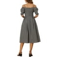 thumbnail image 3 of INSPIRE CHIC Vintage Gingham Dress for Women's Spaghetti Straps Off Shoulder Swing Plaid Dress, 3 of 5
