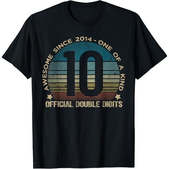 Official Double Digits 10th Birthday 10 Year Old Gifts T-ShirtMen's and women's gift, black and white T-shirt, size: Extra large S-4XL