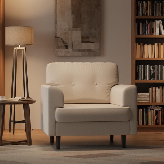 Accreate 38" Modern Single Sofa Linen Upholstered Armrest Accent Chair with High-Density Foam & Fixed Armrests,Comfortable Armchair Upholstered Reading Chair for Living Room, Bedroom & Office