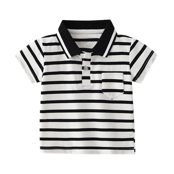 Gyexs Little Boys Polo Shirts 2T-3T Striped Printed Short Sleeve T Shirt Button Closure Casual Summer Tops School Uniforms Black