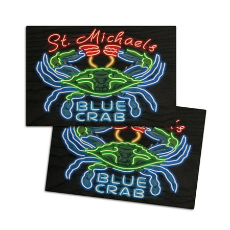 

Neon Blue Crab St. Michaels Maryland (4x6 Birch Wood Postcards 2-Pack Stationary Rustic Home Wall Decor)