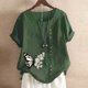 thumbnail image 1 of Puntoco Mujer Verano O-Cuello Manga Corta Mariposa Impreso Camisa Suelta tops Blusa Puntoco Puntoco-784, 1 of 3