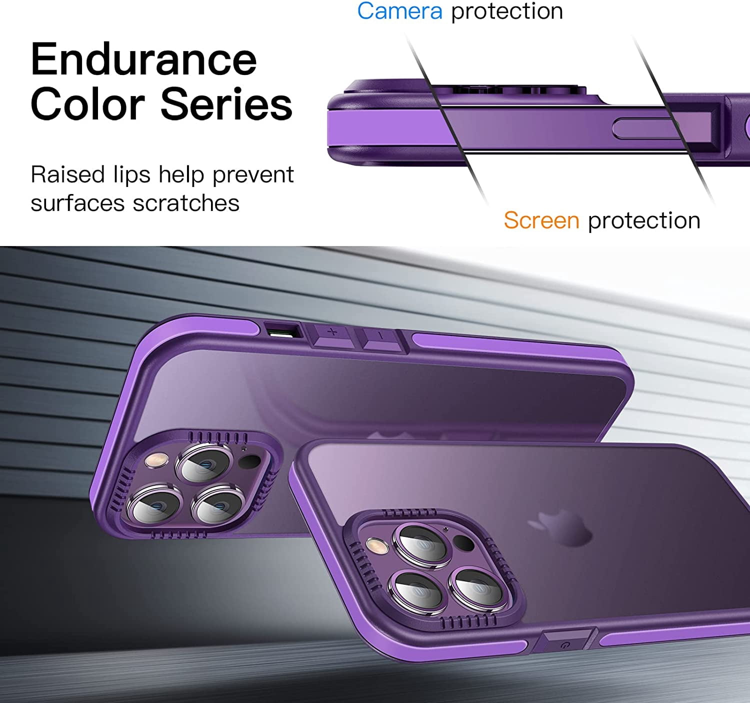 Casus Frosted Matte Silicone Frame Shockproof Case for Apple iPhone 14 Pro Max - Purple