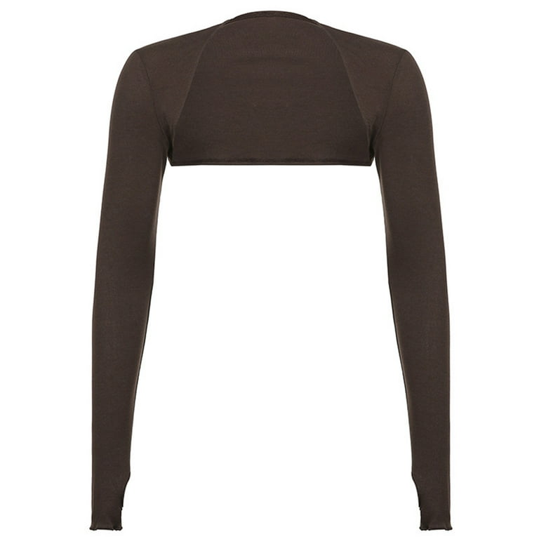 Women Thumbhole Long Sleeve Bolero Shrug Solid Color Open Front