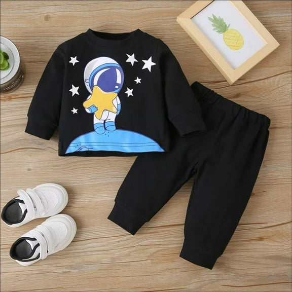 YEEDISON New Baby Boy Clothes Set 2 Pcs Set Astronaut Landing on The Moon Long Sleeve Sweater Tops trousers Cool Sport Kids Clothes for 0-18M