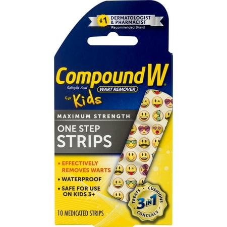 Compound W One Step Medicated Strips For Kids, Wart Removal, 10