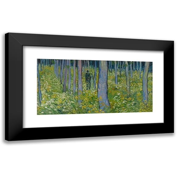 Vincent van Gogh 14x9 Black Modern Framed Museum Art Print Titled - Undergrowth with Two Figures (1890)
