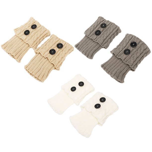 3 pares de calcetines cortos tejidos a crochet para mujer, calentadores de piernas y rodillas cortos con botones retorcidos para otoño e invierno