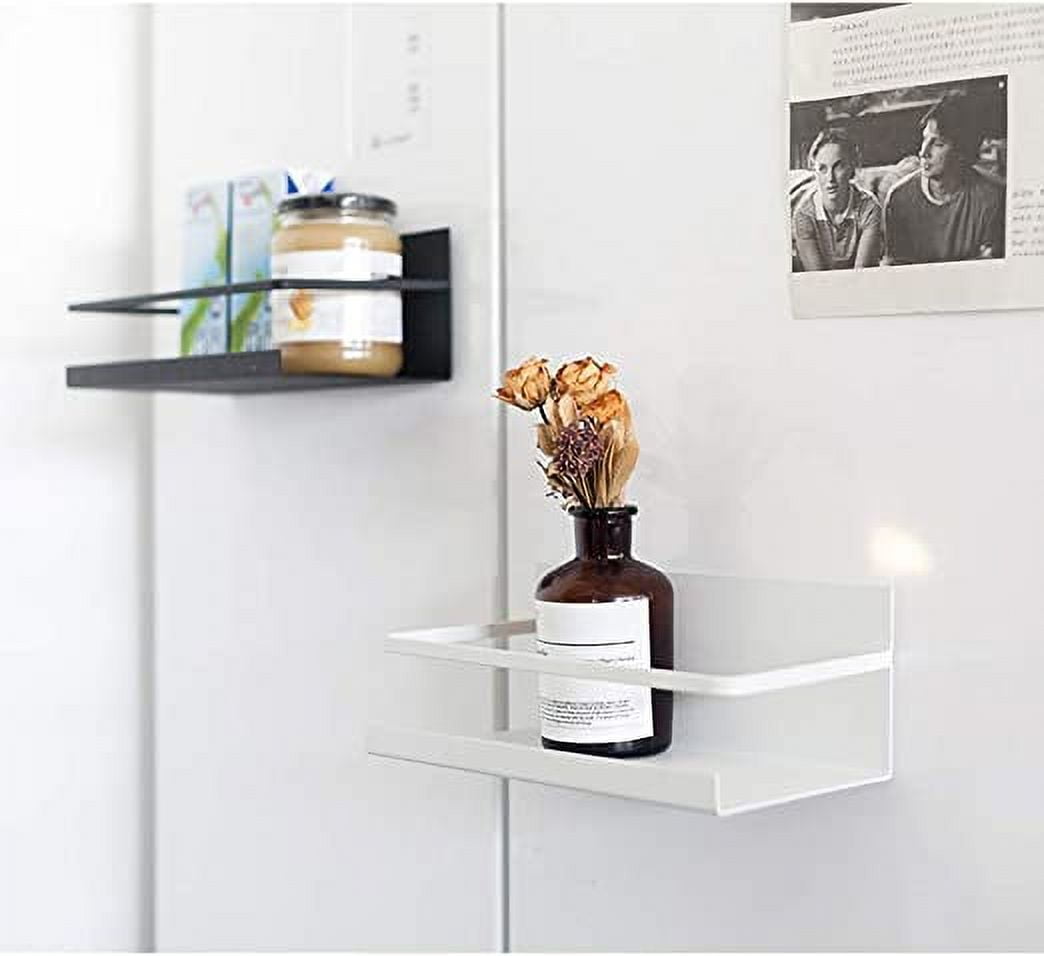 Nvzi Magnetic Storage Shelf Refrigerator Spice Rack Kitchen Organizer Single Tier Magnetic Fridge Spice Storage Basket, White