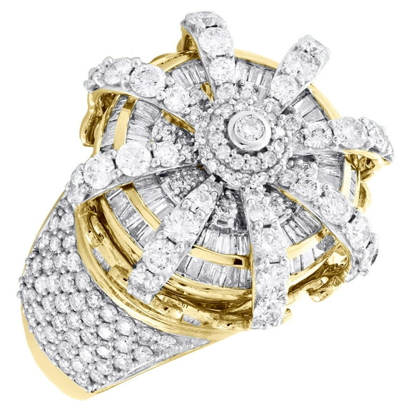 10K Yellow Gold Round & Baguette Diamond Crown Royalty Hat Pinky Ring 6.50 CT.