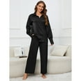thumbnail image 3 of Women's Button Down Long Sleeve Nightwear Satin Loungewear Comfy Boyfriend Pajama Sets, 3 of 5